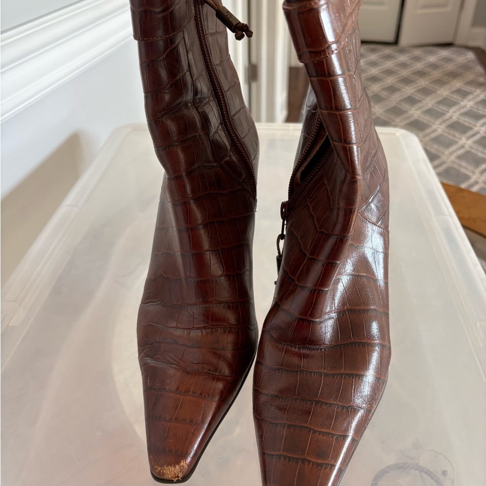 Ralph Lauren Double RL Brown Croc-Patterned Heeled Boots